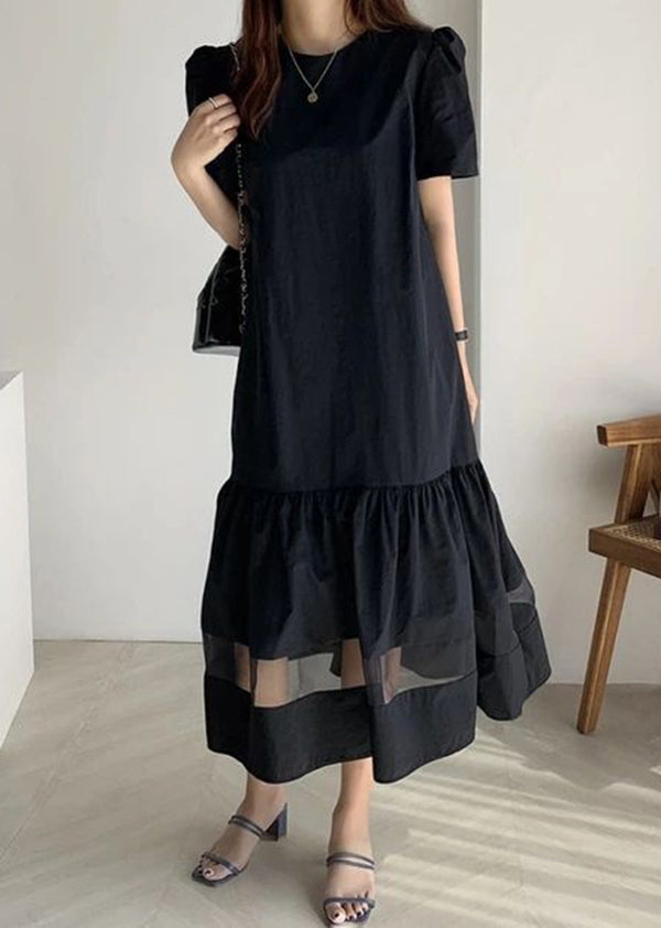 Navy Patchwork Tulle Cotton Holiday Pleated Dress Hollow Out Summer LY2621 - fabuloryshop