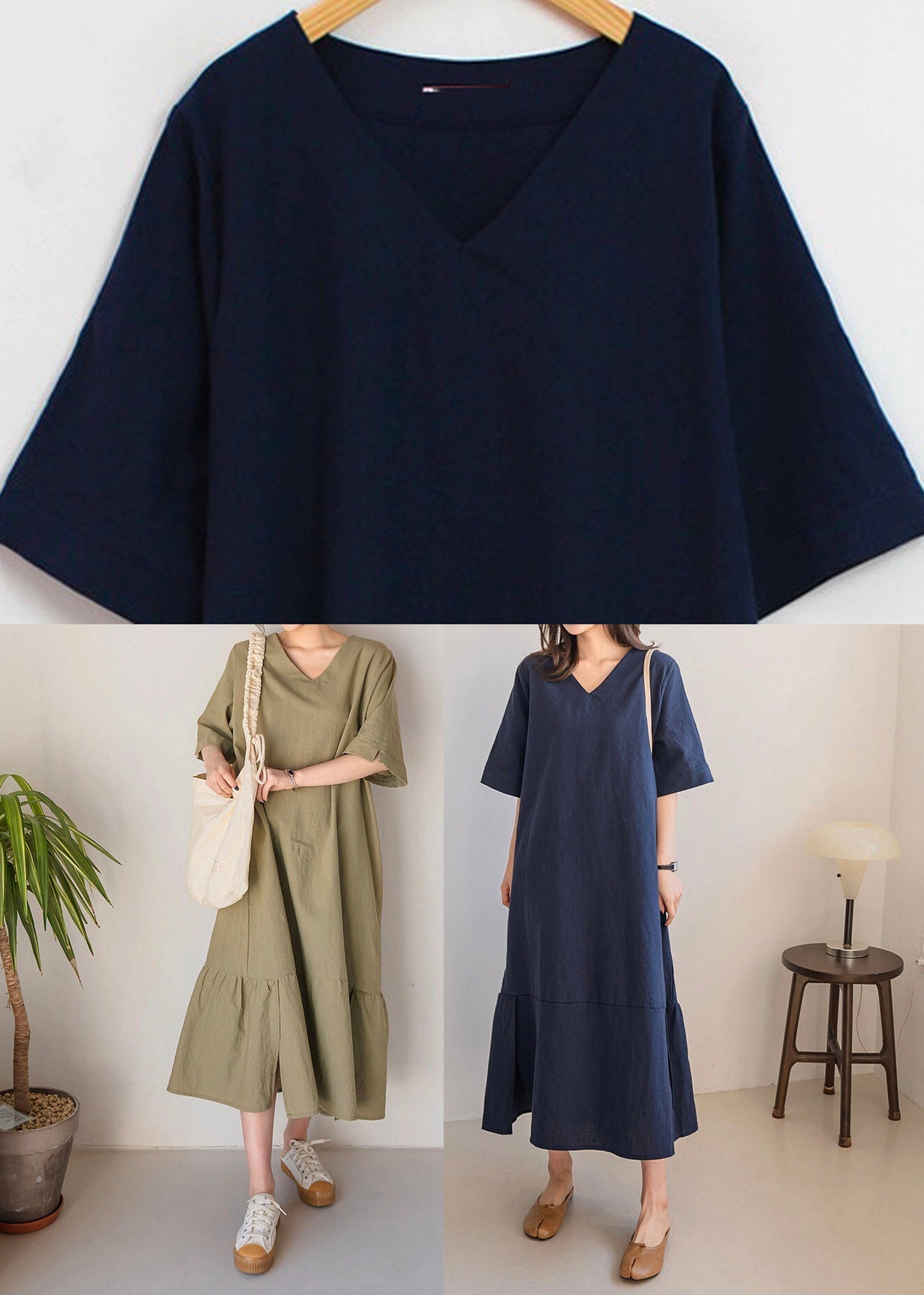 Navy Side Open Solid Long Dresses Short Sleeve LY2102 - fabuloryshop