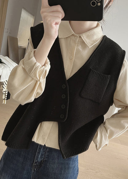 Asymmetrical Button Cotton Knit Waistcoat Sleeveless