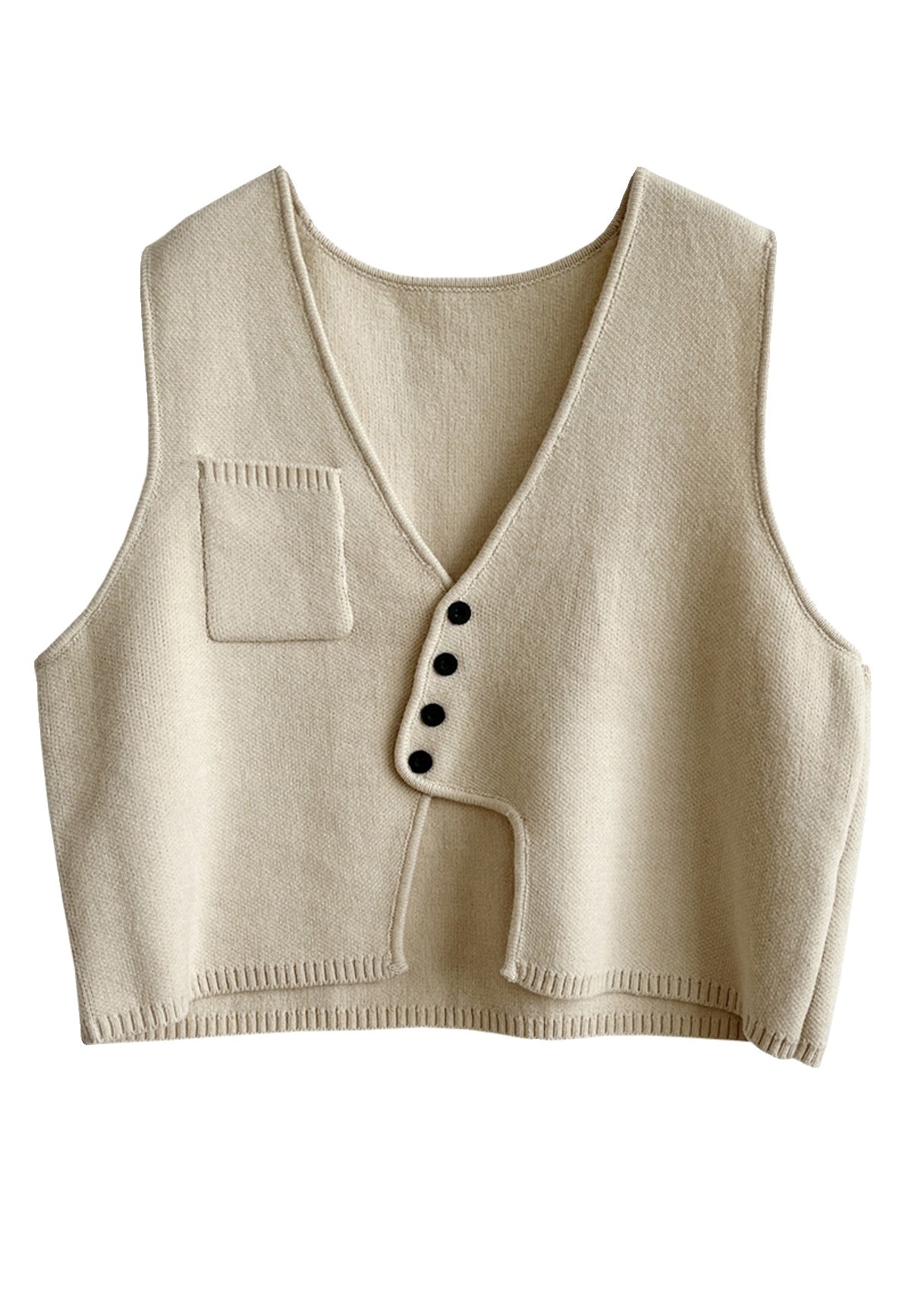 Asymmetrical Button Cotton Knit Waistcoat Sleeveless