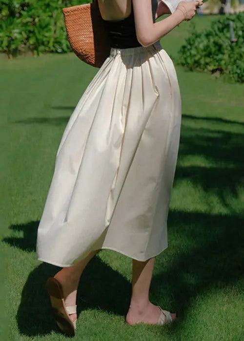 New Beige Wrinkled Pockets  Cotton Skirt Summer Ada Fashion