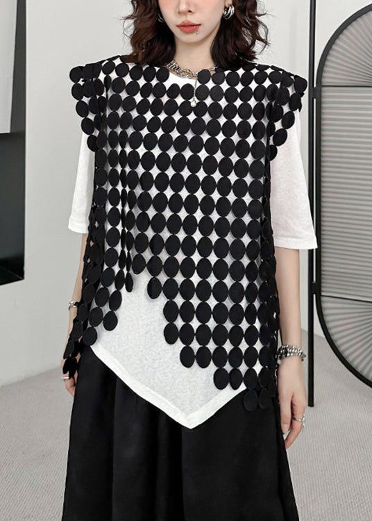 New Black Asymmetrical Hollow Out Patchwork Cotton Waistcoat Sleeveless Ada Fashion