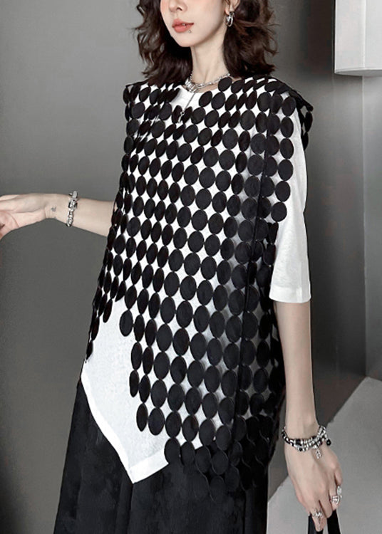 New Black Asymmetrical Hollow Out Patchwork Cotton Waistcoat Sleeveless Ada Fashion