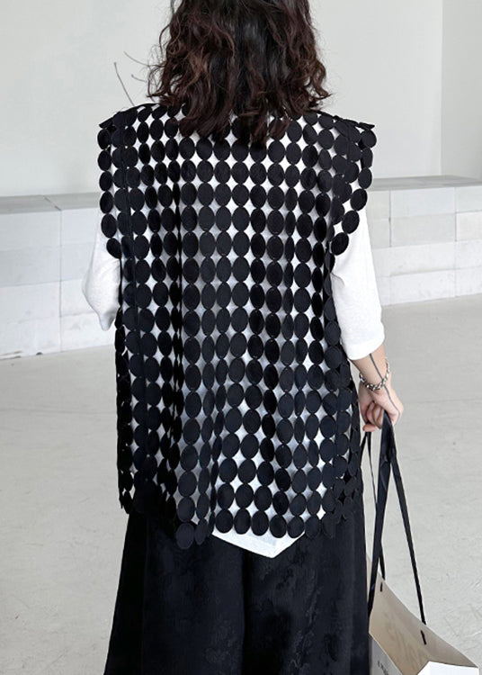 New Black Asymmetrical Hollow Out Patchwork Cotton Waistcoat Sleeveless Ada Fashion