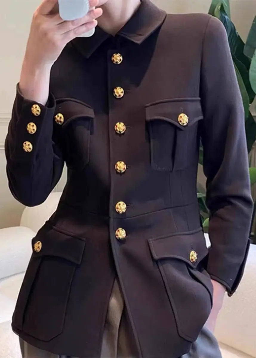 New Black Peter Pan Collar Button Patchwork Cotton Coat Fall Ada Fashion