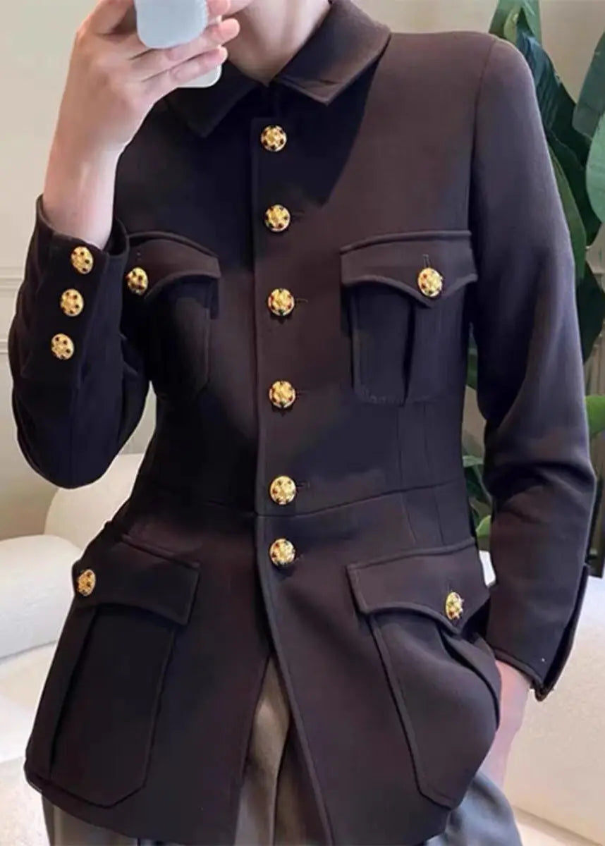 New Black Peter Pan Collar Button Patchwork Cotton Coat Fall Ada Fashion