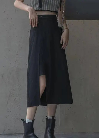 New Black Side Open High Waist  Cotton Skirts Summer Ada Fashion