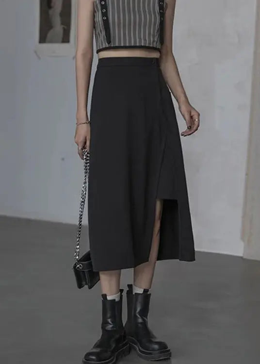 New Black Side Open High Waist  Cotton Skirts Summer Ada Fashion