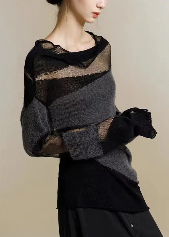 New Black Turtleneck Tulle Patchwork Thin Knit Sweaters Fall Ada Fashion