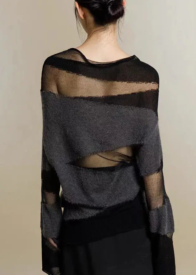 New Black Turtleneck Tulle Patchwork Thin Knit Sweaters Fall Ada Fashion