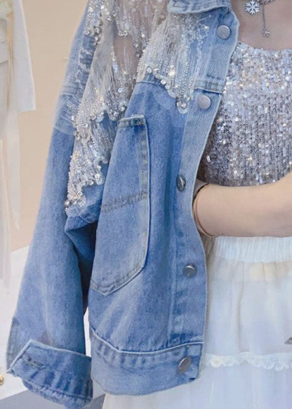 New Blue Embroideried Zircon Patchwork Denim Coats Summer LY5233 - fabuloryshop