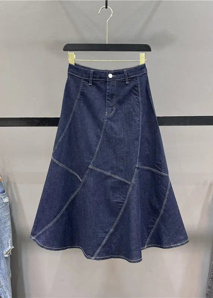 New Blue Patchwork High Waist Denim Fishtail Skirt Autumn Ada Fashion