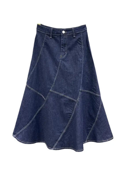 New Blue Patchwork High Waist Denim Fishtail Skirt Autumn Ada Fashion