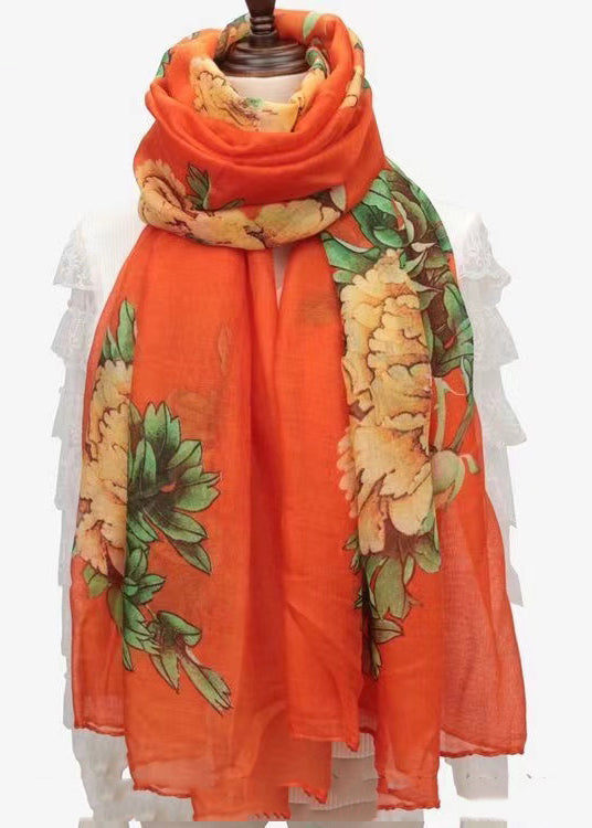 New Bohemian Orange Print Cotton Scarf Ada Fashion