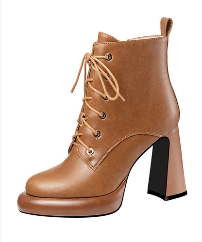 Brown Cross Strap Splicing High Heel Boots