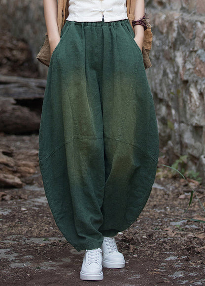 New Casual Green Pockets Patchwork Linen Lantern Pants Fall Ada Fashion