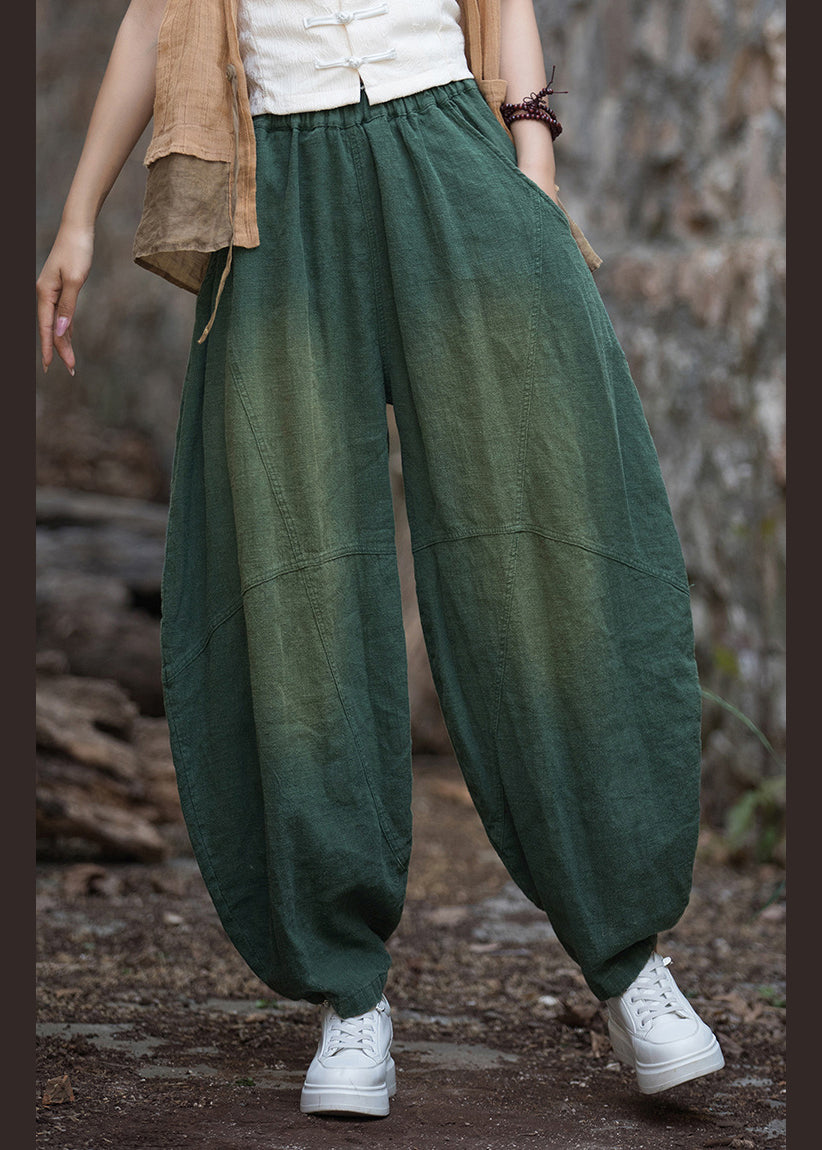 New Casual Green Pockets Patchwork Linen Lantern Pants Fall Ada Fashion