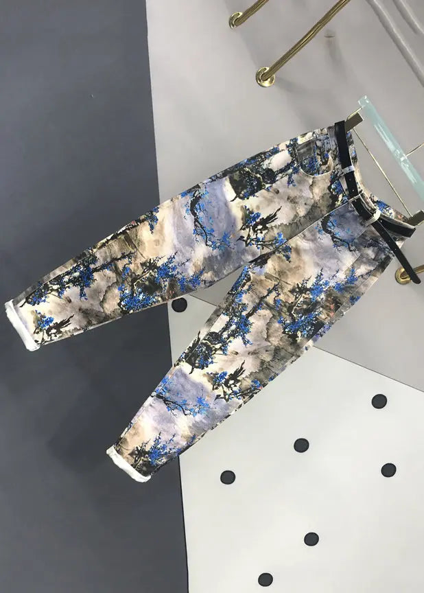 New Chinese Feng Shui Ink Printed Versatile Jeans Autumn Ada Fashion