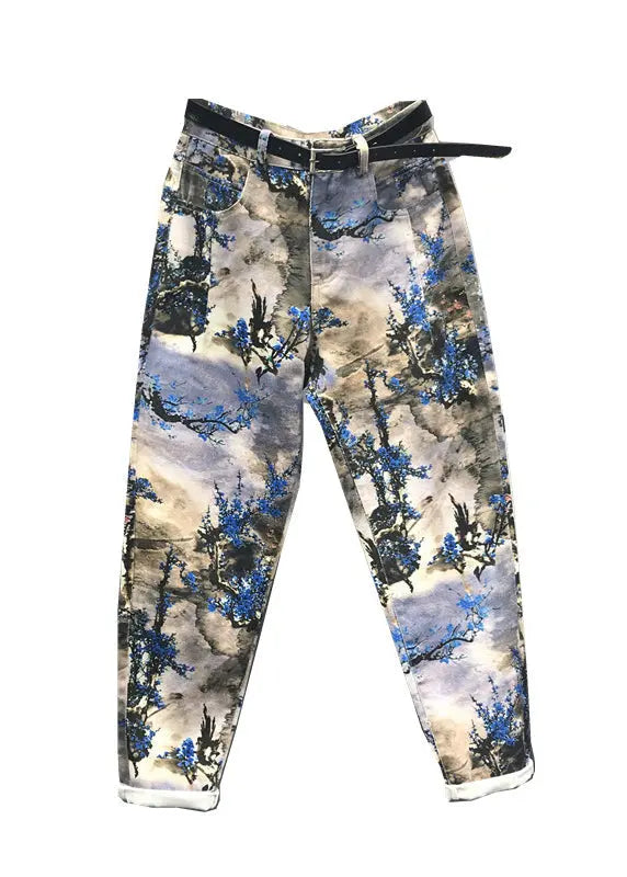 New Chinese Feng Shui Ink Printed Versatile Jeans Autumn Ada Fashion