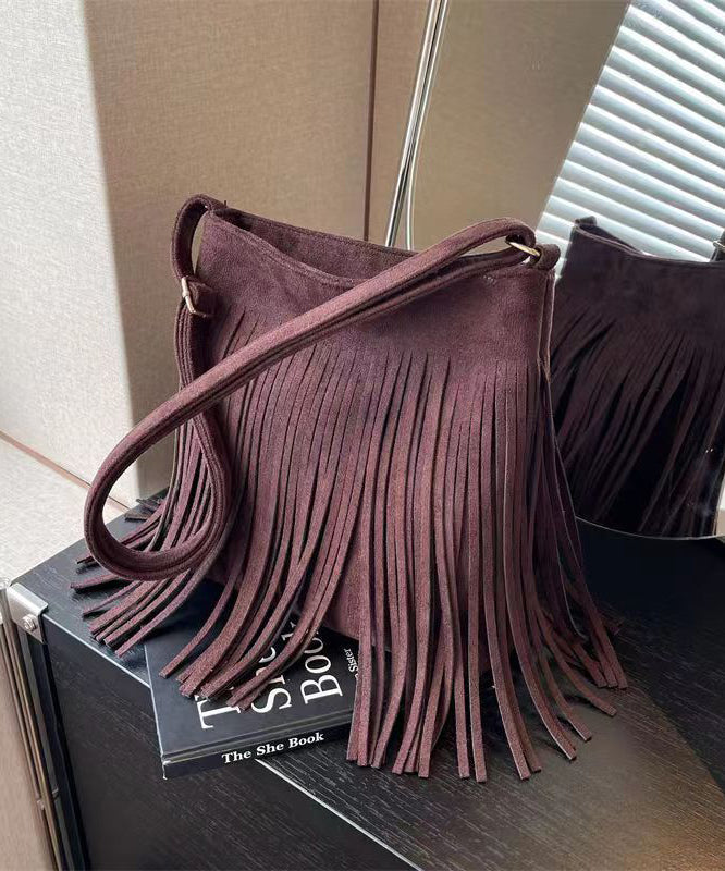 New Coffee Faux Suede Tassel Versatile Shoulder Crossbody Bag Ada Fashion