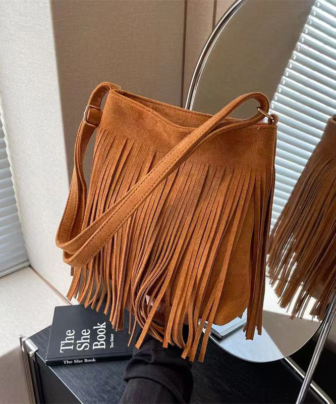 New Coffee Faux Suede Tassel Versatile Shoulder Crossbody Bag Ada Fashion