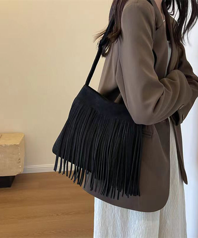 New Coffee Faux Suede Tassel Versatile Shoulder Crossbody Bag Ada Fashion