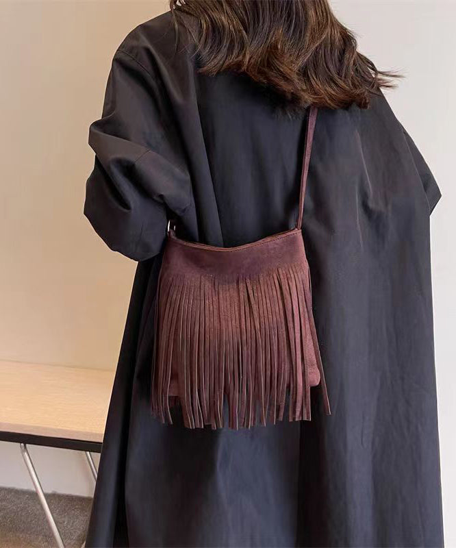 New Coffee Faux Suede Tassel Versatile Shoulder Crossbody Bag Ada Fashion