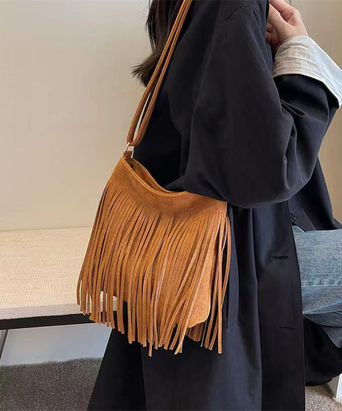 New Coffee Faux Suede Tassel Versatile Shoulder Crossbody Bag Ada Fashion