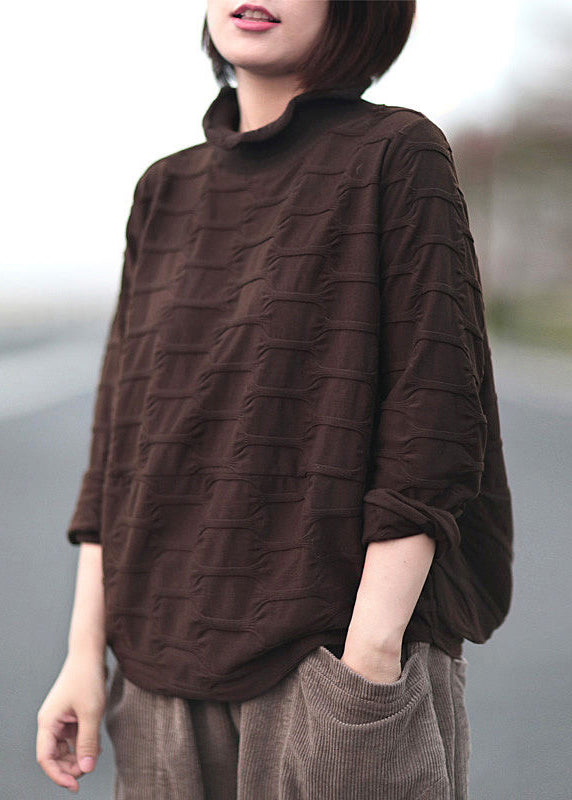 New Coffee Turtleneck Patchwork Warm Fleece Shirt Tops Fall Ada Fashion