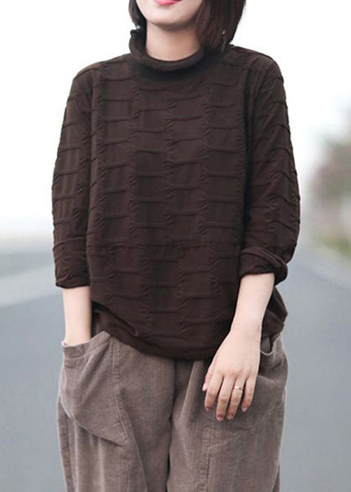 New Coffee Turtleneck Patchwork Warm Fleece Shirt Tops Fall Ada Fashion