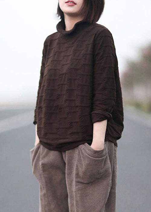 New Coffee Turtleneck Patchwork Warm Fleece Shirt Tops Fall Ada Fashion