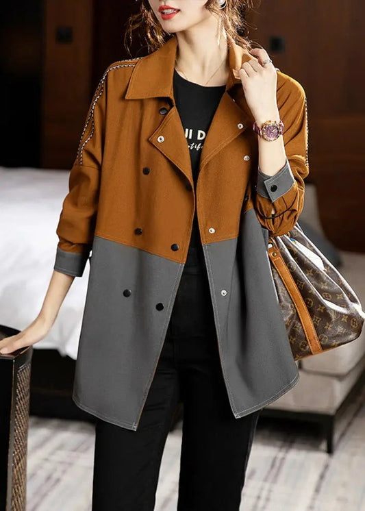 New Colorblock Peter Pan Collar Button Patchwork Cotton Coat Fall Ada Fashion