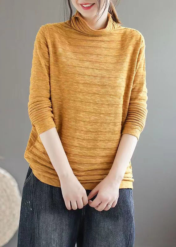New Dark Khaki Turtleneck Patchwork Knitting Cotton Long Sleeve Ada Fashion
