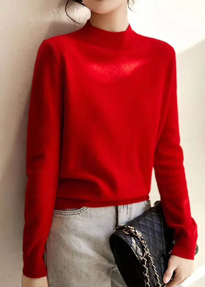 New Elegant Camel Stand Collar Woolen Knit Pullover Fall Ada Fashion