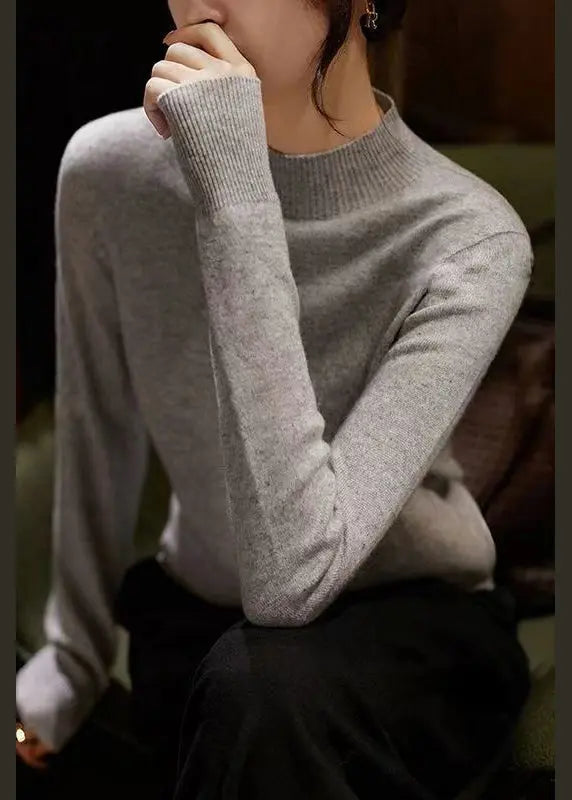New Elegant Camel Stand Collar Woolen Knit Pullover Fall Ada Fashion