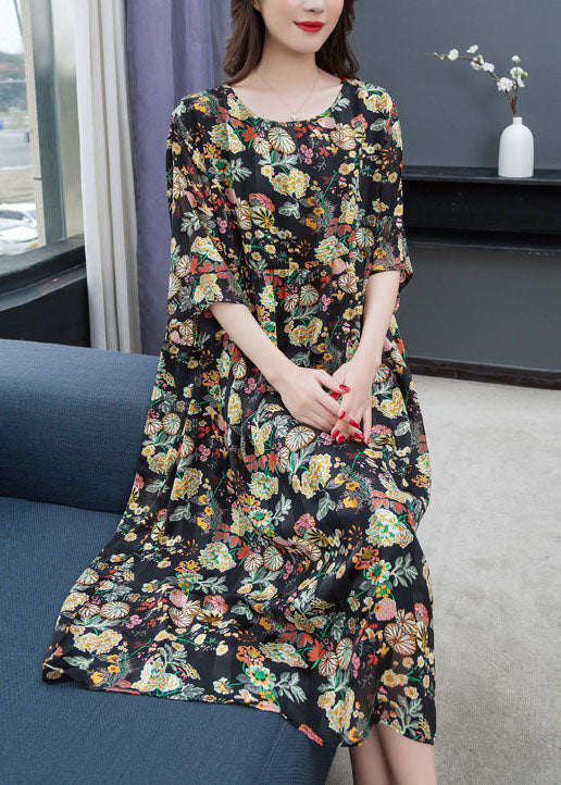 New Floral O Neck Wrinkled Patchwork Chiffon Dress Summer Ada Fashion