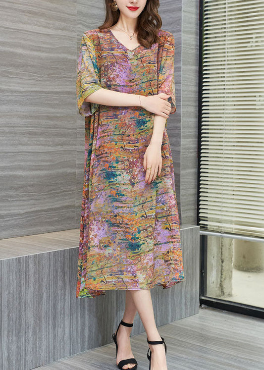 New Floral V Neck Patchwork Chiffon Mid Dress Summer LY6502 - fabuloryshop