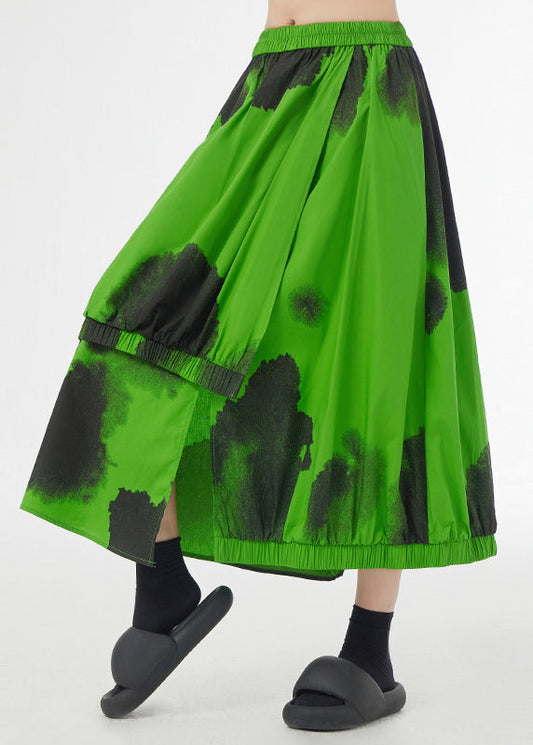 New Green Asymmetrical Tie Dye Pockets Patchwork Cotton Skirt Summer Ada Fashion