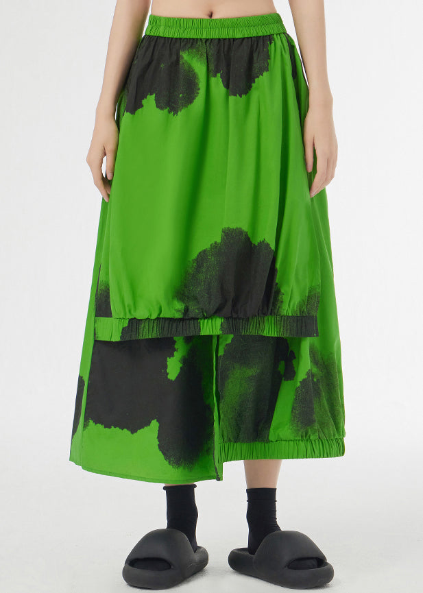 New Green Asymmetrical Tie Dye Pockets Patchwork Cotton Skirt Summer Ada Fashion