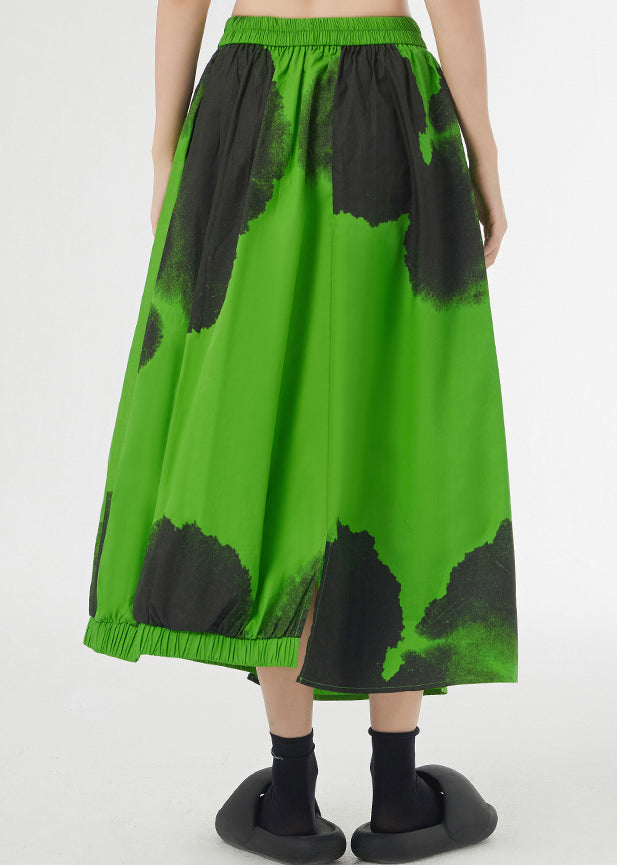 New Green Asymmetrical Tie Dye Pockets Patchwork Cotton Skirt Summer Ada Fashion