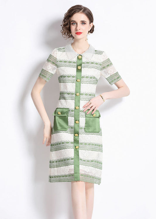 New Green Hollow Out Embroideried Patchwork Lace Mid Dress Summer LY7435 - fabuloryshop
