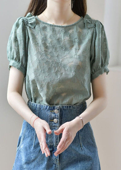 New Green O Neck Ruffled Patchwork Lace Shirt Tops Summer LY1474 - fabuloryshop