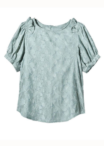 New Green O Neck Ruffled Patchwork Lace Shirt Tops Summer LY1474 - fabuloryshop