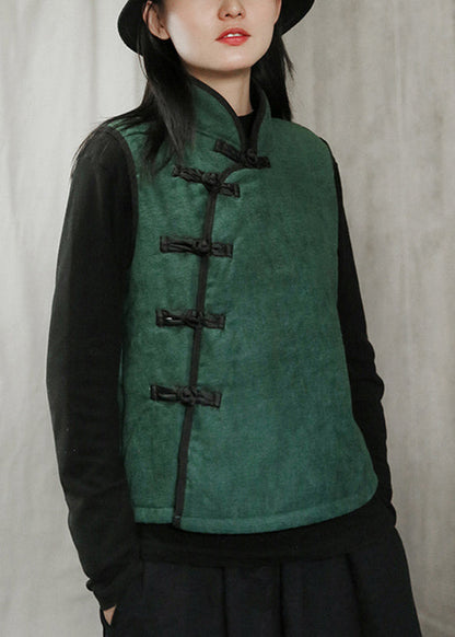 New Green Stand Collar Button Warm Fleece Waistcoat Sleeveless Ada Fashion