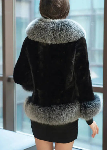 New Grey Fur Collar Pockets Patchwork Leather And Fur Coats Winter Ada Fashion