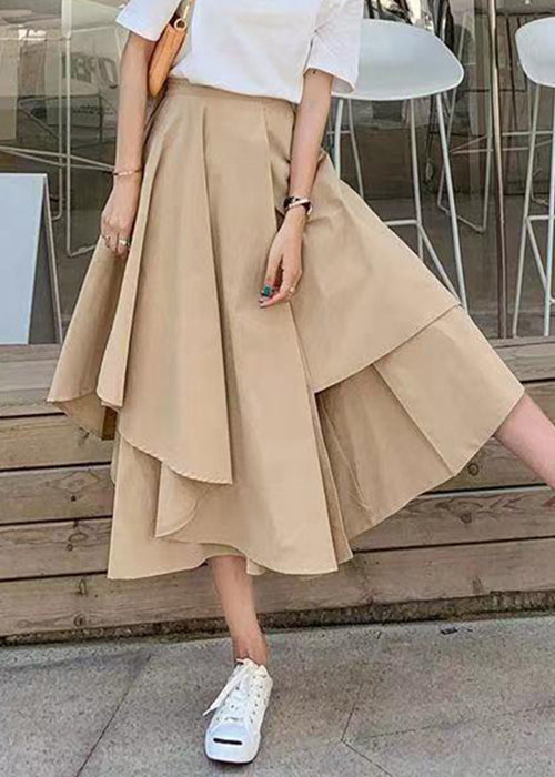 New Khaki Asymmetrical Elastic Waist Patchwork Cotton Pants Skirt Summer Ada Fashion