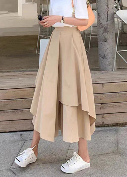 New Khaki Asymmetrical Elastic Waist Patchwork Cotton Pants Skirt Summer Ada Fashion