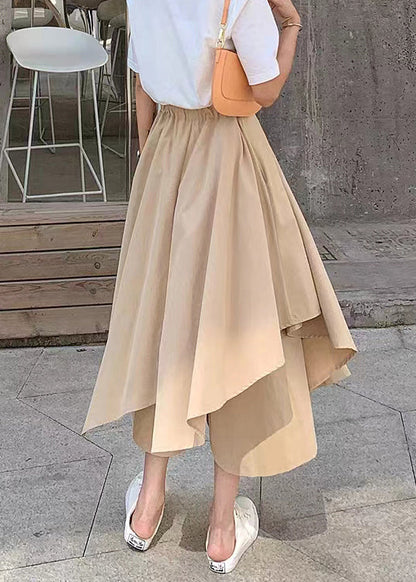 New Khaki Asymmetrical Elastic Waist Patchwork Cotton Pants Skirt Summer Ada Fashion