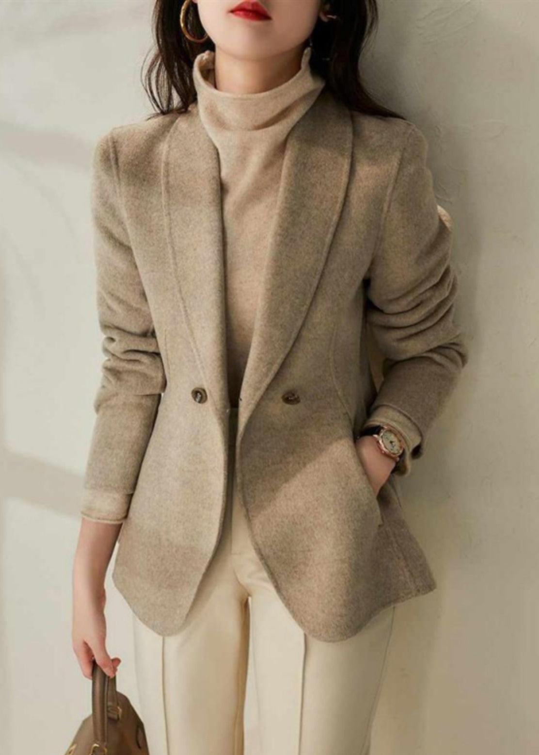 New Light Camel Button Pockets Patchwork Cotton Coats Long Sleeve Ada Fashion