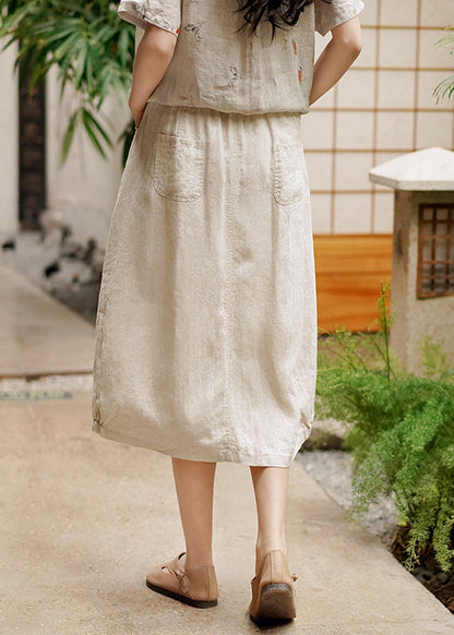 New Linen Wrinkled Pockets Elastic Waist Patchwork Linen Skirt Fall Ada Fashion